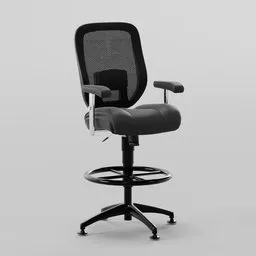 "Black office chair for cashiers, ideal for industrial design concepts and empty offices. Modeled in Blender 3D. Category: furniture."