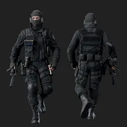 Police Tactical Unit Walking  Pose