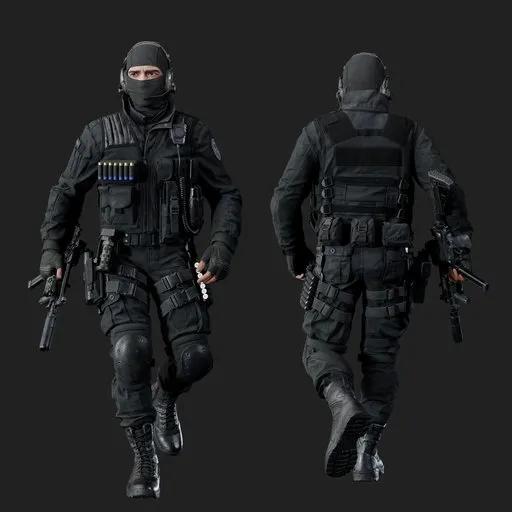 Police Tactical Unit Walking  Pose