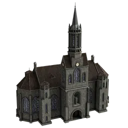 Detailed Blender 3D medieval church model for scene building, 1:1 scale, with high-quality textures.