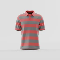 Striped Coral and Grey Polo Shirt