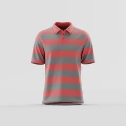 Striped Coral and Grey Polo Shirt