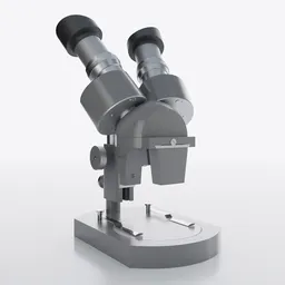 Detailed 3D model render of a laboratory microscope, compatible with Blender 3D, featuring adjustable parts.