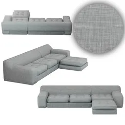 Realistic modular sofa 3D model in various configurations with texture detail, suitable for Blender rendering.