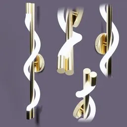 Elegant spiral LED wall-light 3D model with gold accents for Blender rendering, ideal for modern interior visualizations.