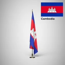 Cambodia Ceremonial flag on stand