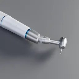 Highly detailed Blender 3D model of a metallic dental drill with a precision curved end.