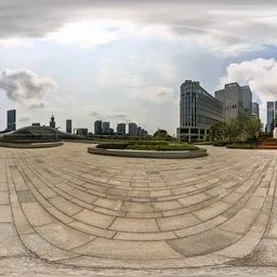 Plaza under cloudy skies