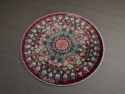 Detailed circular 3D rug model with floral pattern, optimized for performance in Blender renderings.