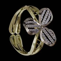 Intricately designed golden 3D ring with shimmering diamonds, ideal for Blender 3D artists and jewelry visualization.