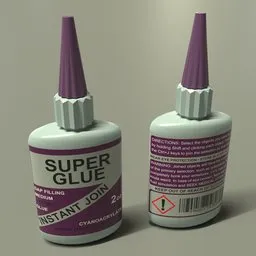 Detailed 3D rendering of super glue bottle for Blender artists, showcasing texture and label design.