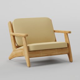 "Reclining kids chair, perfect for a cozy reading nook or play area. Measuring 60x50x47, this low-poly aliased chair features a wooden frame and beige cushion. Created in Blender 3D and rendered in Redshift for Hugh quality results."
