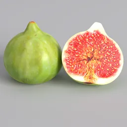 "High-quality 3D model of Incir (fig) in both cut and whole versions, created using Blender 3D. Handmade with realistic flesh texture and emissive material for a hyper-real look. Ideal for use in botanical art, food visualization, and more."