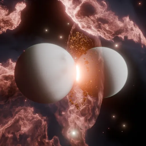 Detailed render of a planet collision in space, showcasing dynamic debris and particle effects, ideal for Blender 3D simulations.