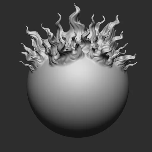 3D sculpting brush for Blender creating a stylized flame effect on a modeled surface.
