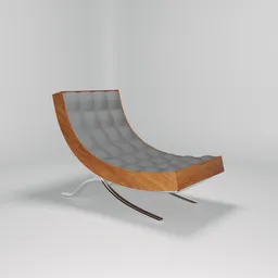 Detailed 3D-rendered fabric lounge chair with wooden frame and metal legs, suitable for Blender interior modeling.