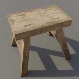 Textured 3D model stool with worn finish, ideal for Blender rendering and vintage scene compositions.