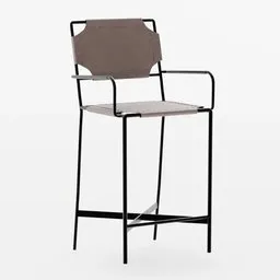 Realistic 3D model of a high-back bar stool with metallic frame and brown upholstery, perfect for Blender interior design.