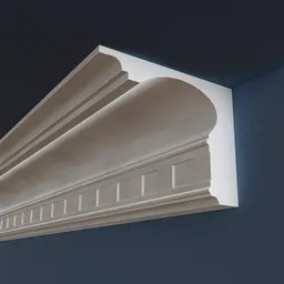 Detailed 3D cornice model featuring low-poly design with 1K PBR texture, ideal for array in architectural visualizations.