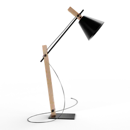 "Blender 3D floor lamp model - black lamp on wooden stand with accent lighting. Designed by user with Blender software."