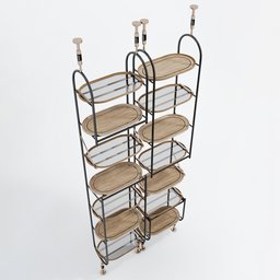 "Floor-to-ceiling shelving system made of metal, wood, and glass materials. Ideal for shops, offices, or homes with a height of 290 cm. Designed using Blender 3D software."