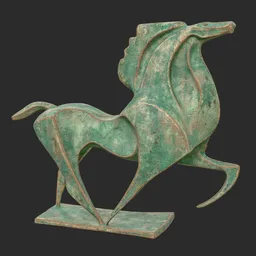 Horse abstract oxydated statue