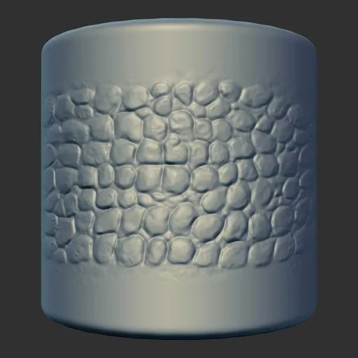 Blender 3D sculpting brush imprint of reptilian dragon skin texture for detailed 3D modeling.