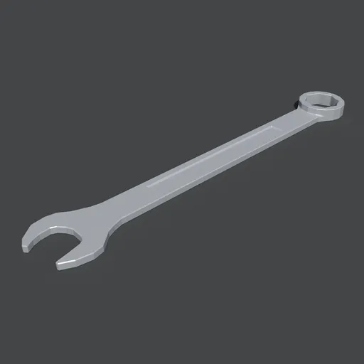 Detailed 3D model of a wrench, ideal for Blender animation and rendering projects, showcasing geometric precision.