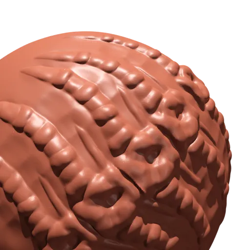 3D sculpting tool imprint with intricate spine and rib details for creating textured alien and creature models.