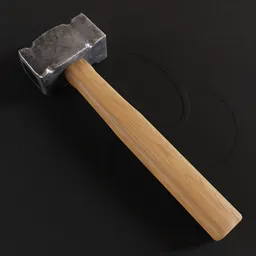 Detailed Blender 3D model of a blacksmith hammer with a metal head and wooden handle.