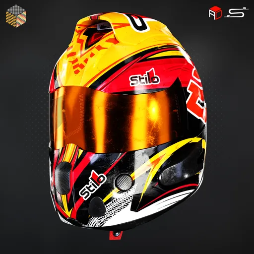 Detailed racing helmet 3D model with high-quality 4k textures, ideal for Blender, game-ready asset.