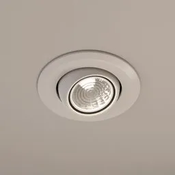 "Directional ceiling spot: A white light fixture with a circular lens, perfect for adding illumination to your space. Easily adjustable body color, light temperature, and power settings. Compatible with Blender 3D software for seamless integration into your 3D modeling projects."