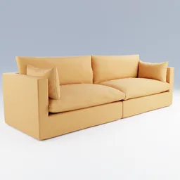 High-quality orange slipcovered sectional sofa 3D model, ideal for Blender rendering and interior design visualization.