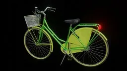 Detailed 3D model of a green bike with yellow accents, compatible with Blender.