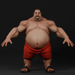 Stylized Fat Model (Swim Suit) -Rigged