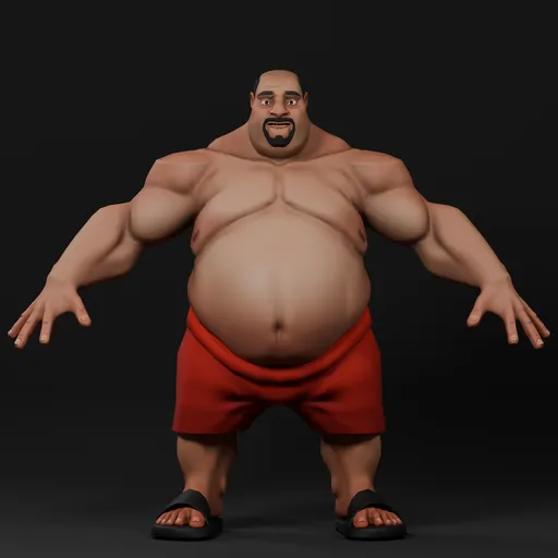 Stylized Fat Model (Swim Suit) -Rigged