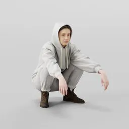 Girl in hoodie squatting