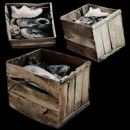 Wooden Crate with Old Shoes