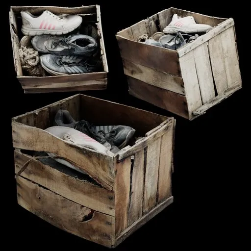 Wooden Crate with Old Shoes