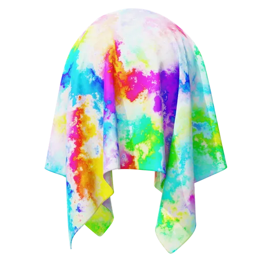 Colorful procedural tie-dye PBR texture for 3D Blender material library, ideal for fashion and textile design.
