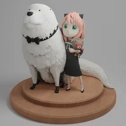 "Handpainted Spy x Family fanart sculpture of Anya and Bond Forger, created in Blender 3D. Stylized and detailed, perfect for anime enthusiasts and 3D modeling enthusiasts alike."