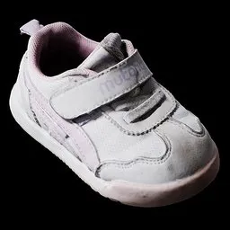 Realistic 3D toddler shoe model with high-detail textures and materials on isolated background.