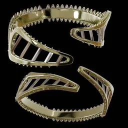 Gold fantasy-style 3D ring model with intricate details and glossy finish, made in Blender 3D.