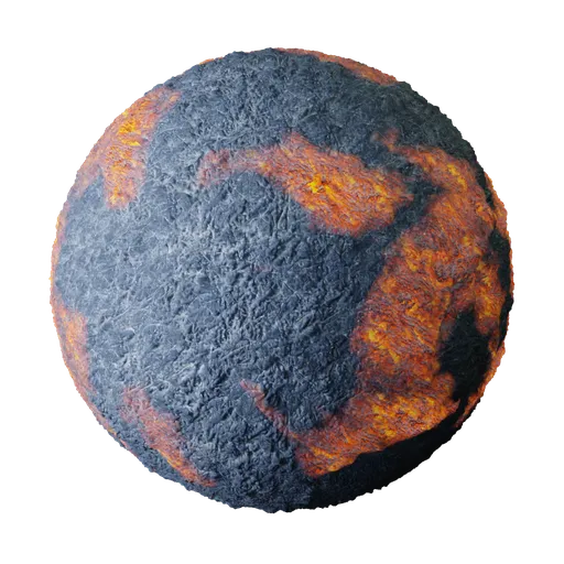 Realistic 2K PBR Lava Stone texture for 3D Blender materials, ideal for volcanic soil simulation with detailed displacement.