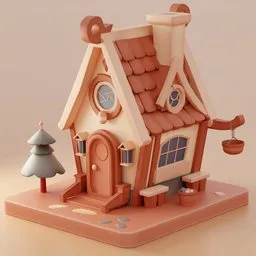 Detailed fantasy-styled 3D model of a quaint house, ideal for Blender animation and rendering projects.