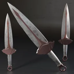 Low poly 3D dagger model with high-quality metal textures, suitable for war game designs, ready for Blender 3D.