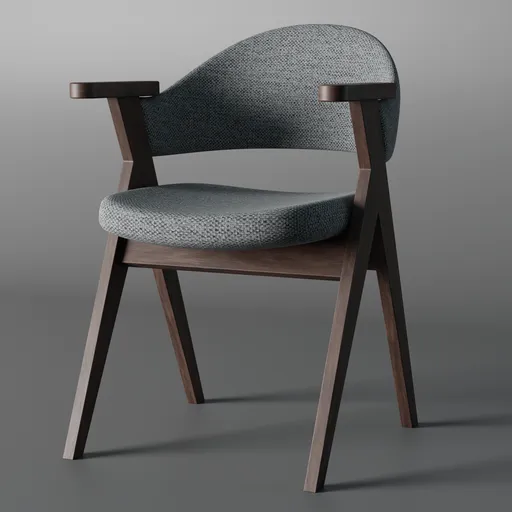 Detailed Blender 3D model of a modern armchair with textured fabric and wooden legs for interior design renderings.