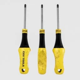 Detailed 3D screwdriver model set, perfect for Blender rendering, showcasing realistic textures and design for DIY enthusiasts.