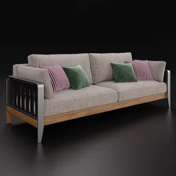 Highly detailed modern 3D sofa model with fabric texture and customizable shaders for Blender rendering.