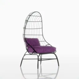 3D-rendered metal tube chair with violet cushion, realistic design for Blender 3D artists and furniture modeling.